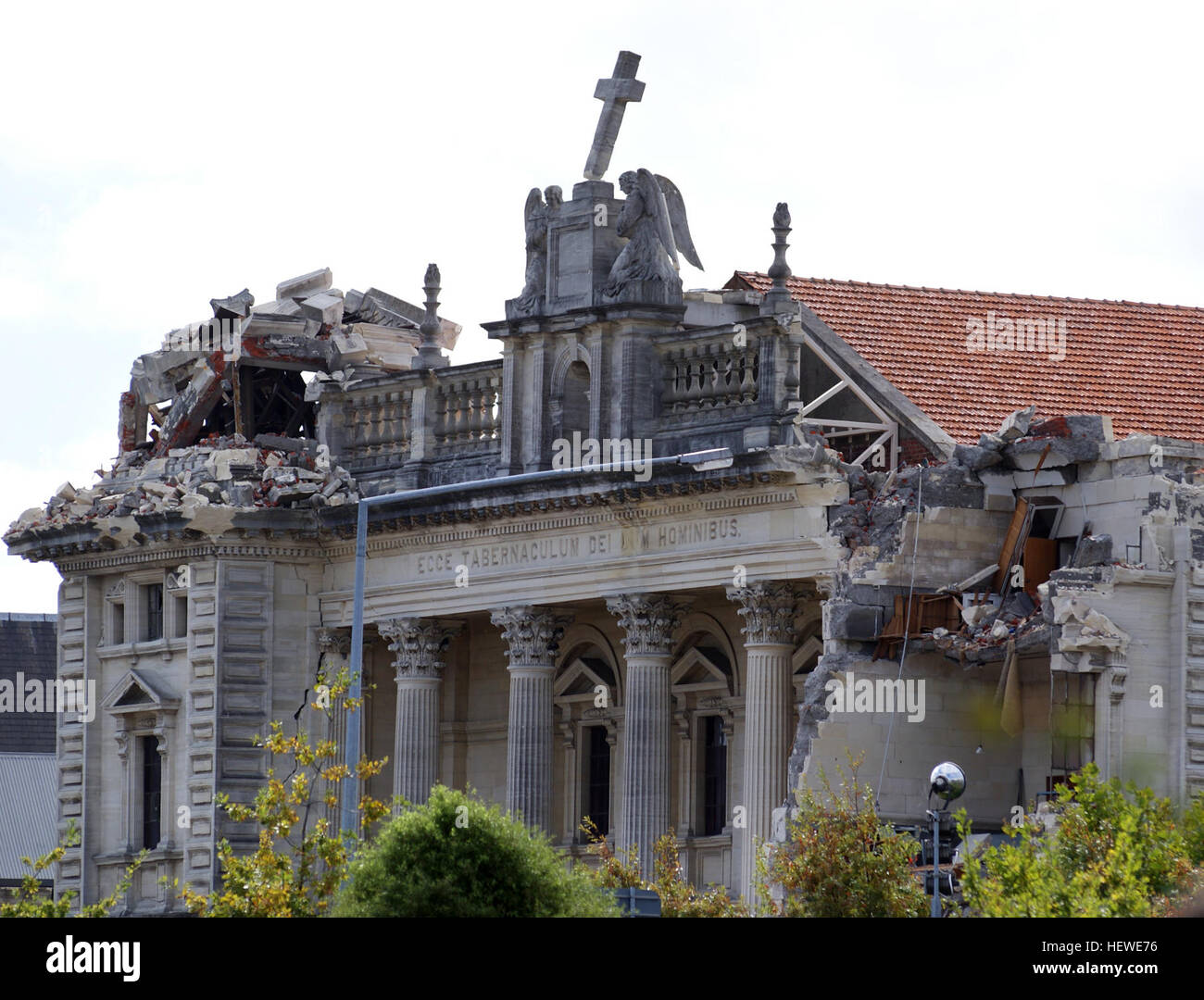 Ication (,), Cathédrale de la Sainte Sacremant,Cathédrale Catholique,Christchurch Christchurch,Tremblement de terre,Dommage,calcaire Oamaru brisé,architecture,église dome Banque D'Images