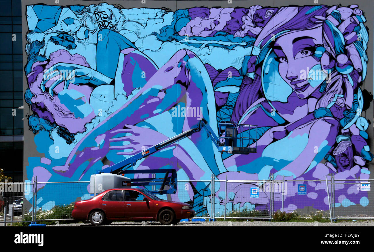 Un autre ouvrage remarquable de l'art de mur dans le cadre de l'ASCENSION Festival à Christchurch, NZ Banque D'Images