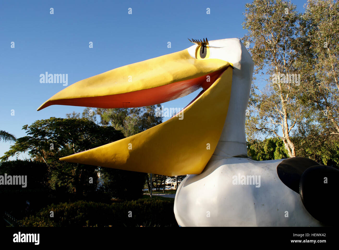 La ville côtière de Noosa est célèbre pour ses magnifiques plages - et son grand Pelican ! Cette énorme structure a des parties mobiles qui peut être actionné de l'intérieur. La plupart des circuits et des voyages en bus : un arrêt au Pélican, qui est une grande séance de photos. Banque D'Images