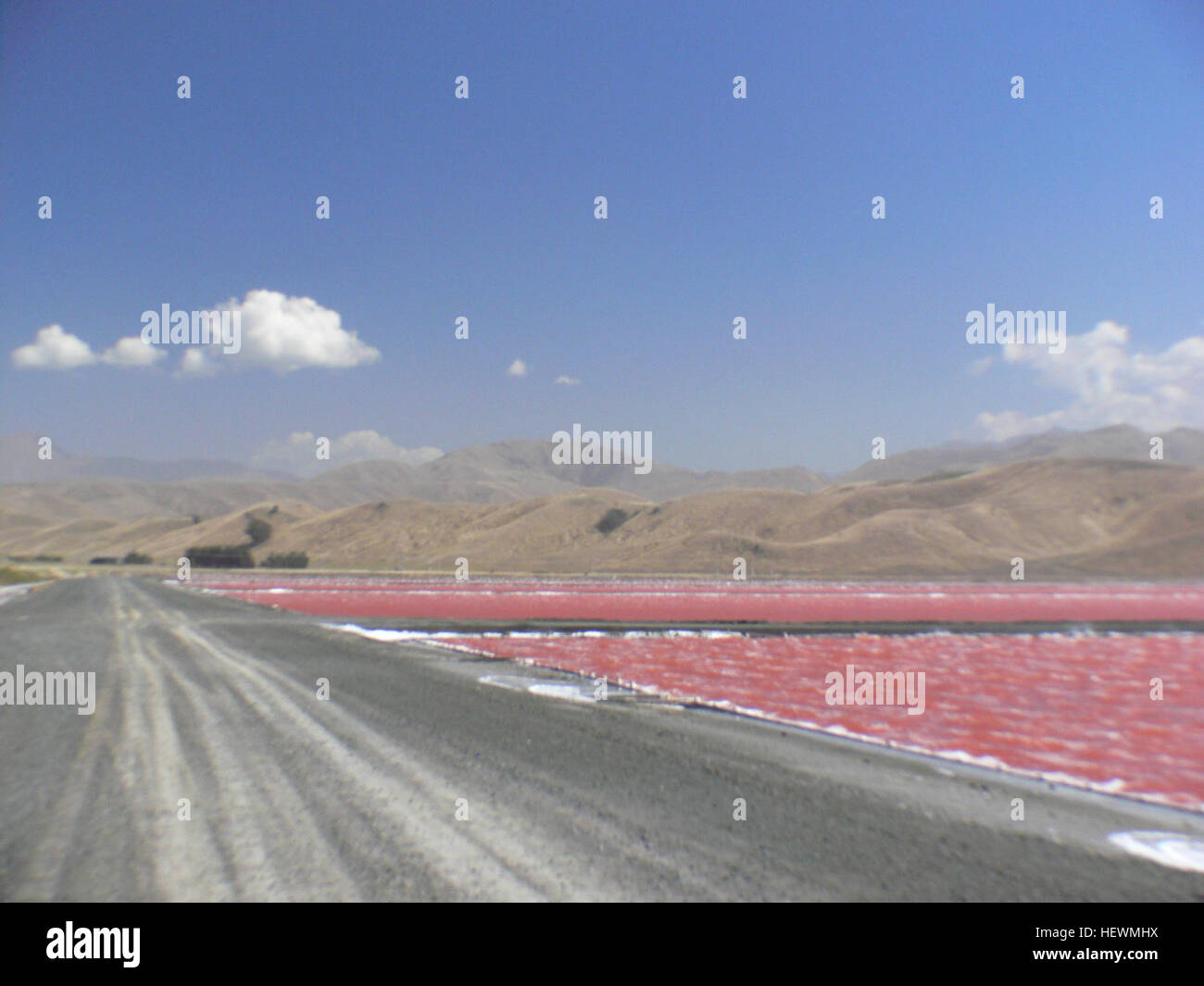 The Dominion Salt Works à Grassmere, en Nouvelle-Zélande, produit divers types de sel, y compris le sel de mer et le sel iodé. Ces sels sont récoltés à partir de l'évaporation solaire dans les étangs de cristallisation, un processus qui a lieu dans des régions comme la mer Rouge et Malborough. Banque D'Images