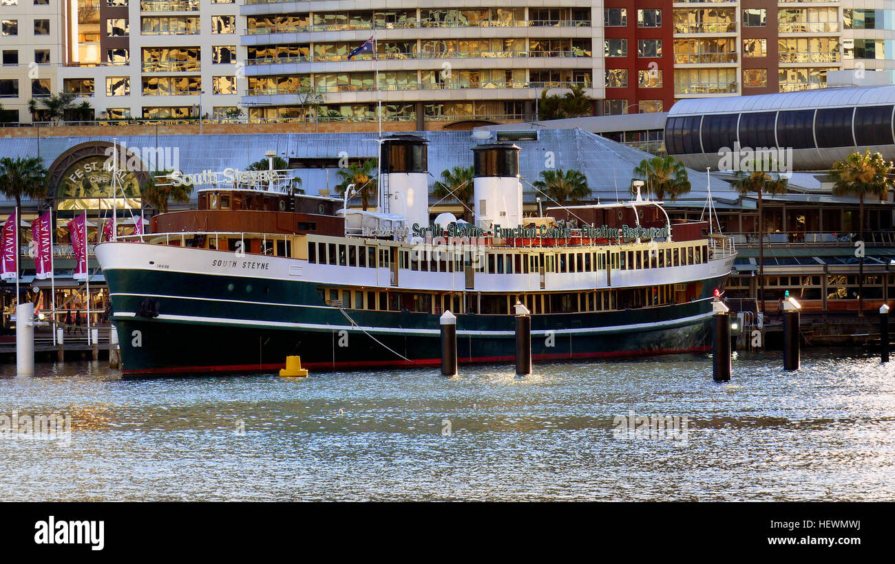 Le S.S. South Steyne est un 224' (70 mètres) de long steamship en faisant le plus grand ferry vapeur opérationnel. Construit à Leith, en Écosse pour le Port Jackson et Manly Steamship Company, le South Steyne a été lancé le 1er avril 1938 et le 7 juillet 1938, il cuit à la vapeur le 22 000 kilomètres à l'Australie arrivant le 19 septembre de la même année. Le South Steyne a été une icône de Sydney depuis 1938. Comme le célèbre Ferry Manly, il franchi entre Circular Quay Manly et plus de 100 000 fois au cours de ses 36 ans, portant ainsi à plus de 92 millions de passagers. Le South Steyne est peut-être le plus Banque D'Images