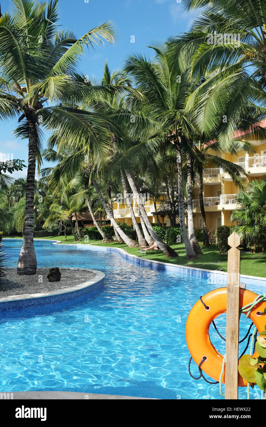 Piscine au Dreams Resort et Spa, Punta Cana en Domiinican la République. La station est l'une des nombreuses propriétés de la Collection AMResorts. Banque D'Images