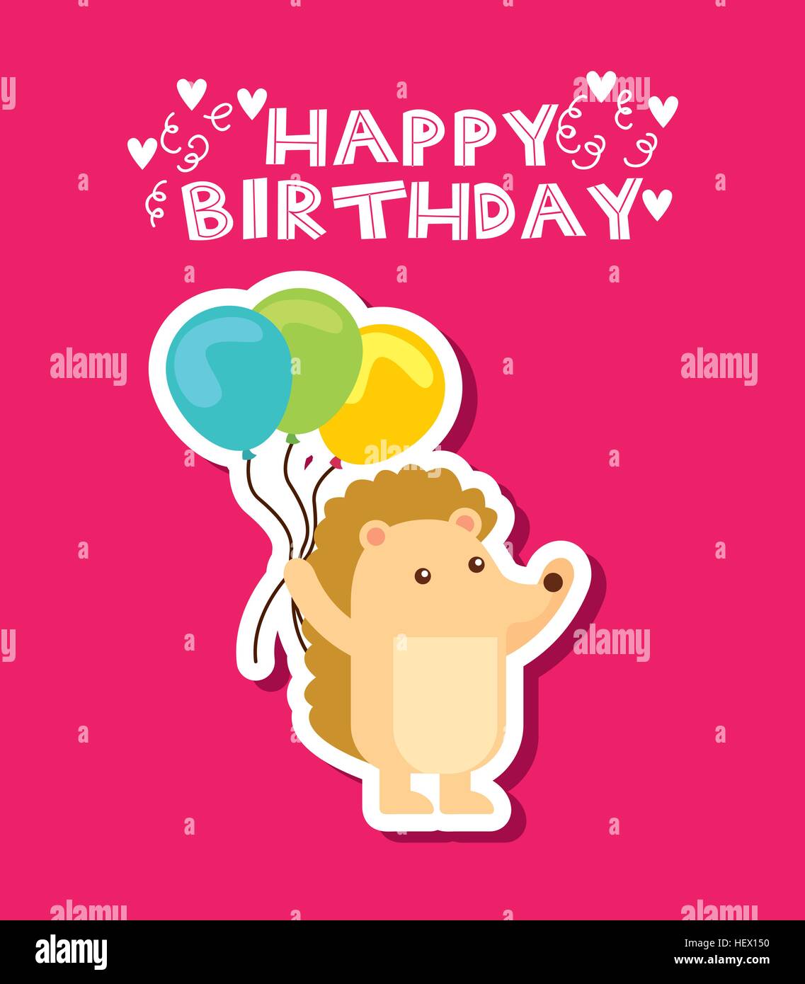 Joyeux Anniversaire Carte Avec Herisson Mignon Holding Balloons Icone Sur Fond Rose Design Colore Vector Illustration Image Vectorielle Stock Alamy