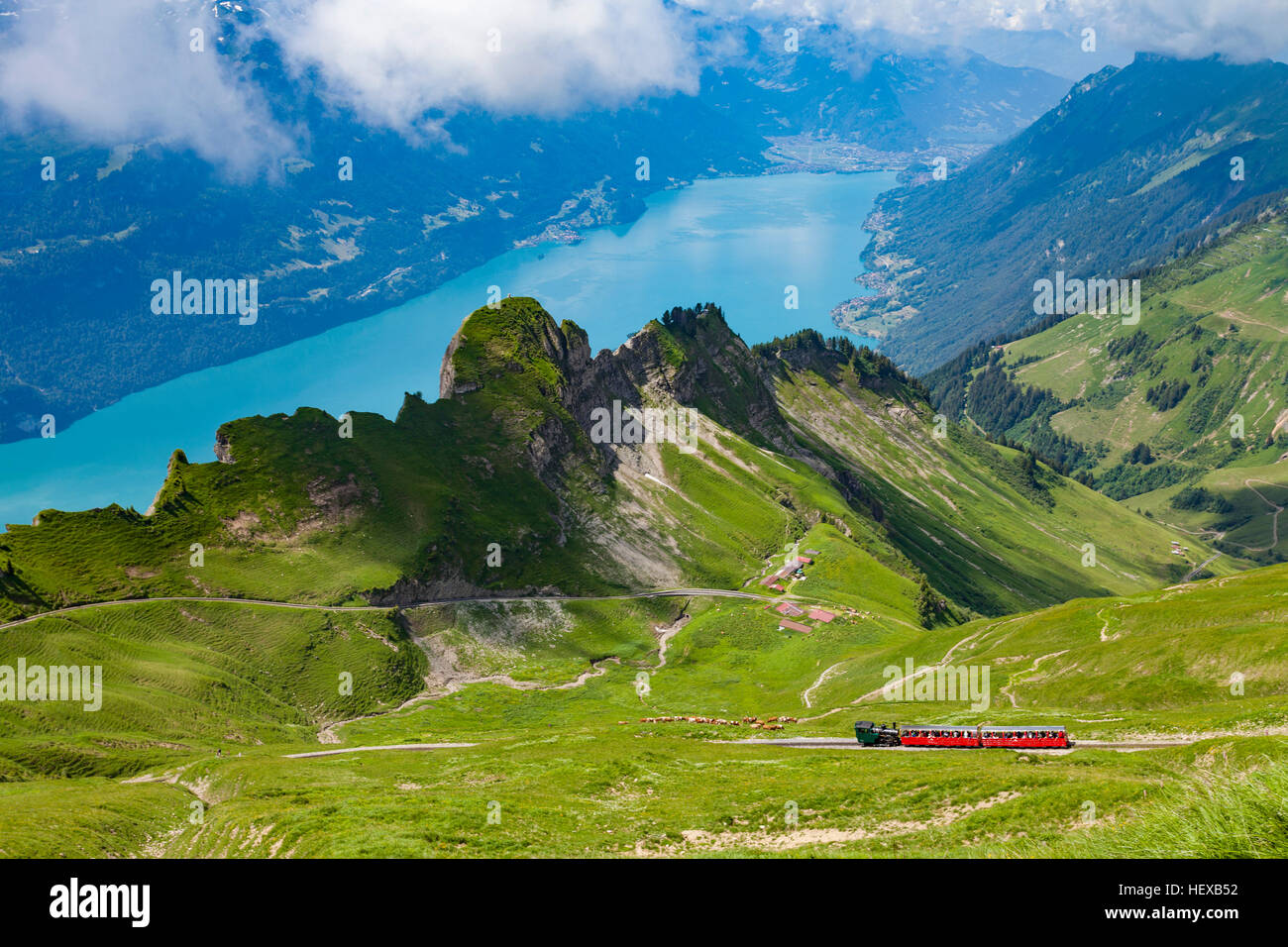 Train roulant à travers les montagnes, Brienzer Rothorn, Oberland Bernois, Suisse Banque D'Images