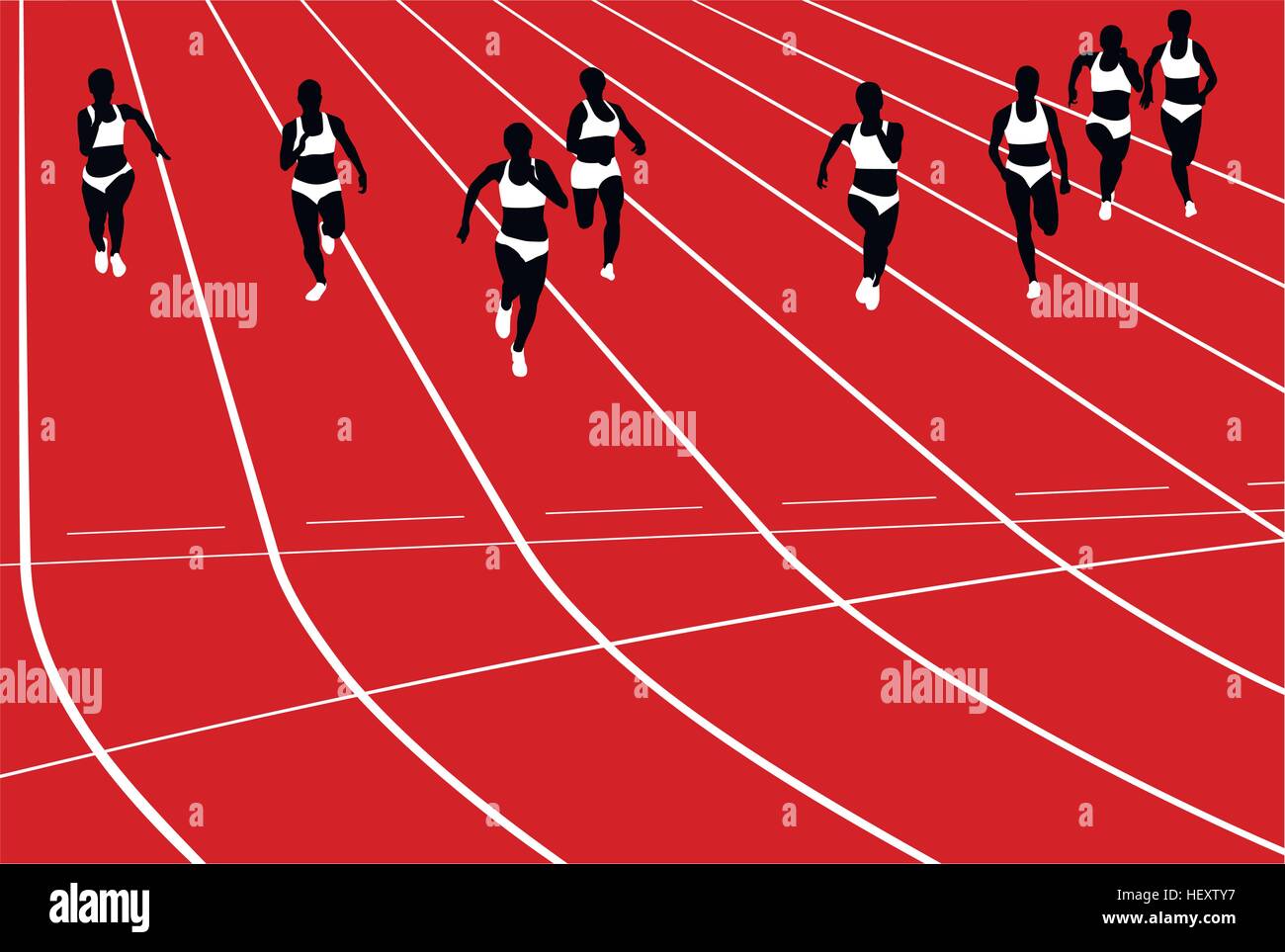 Les femmes du groupe porteur d'exécution sprints de stade. silhouette noire vector illustration Illustration de Vecteur