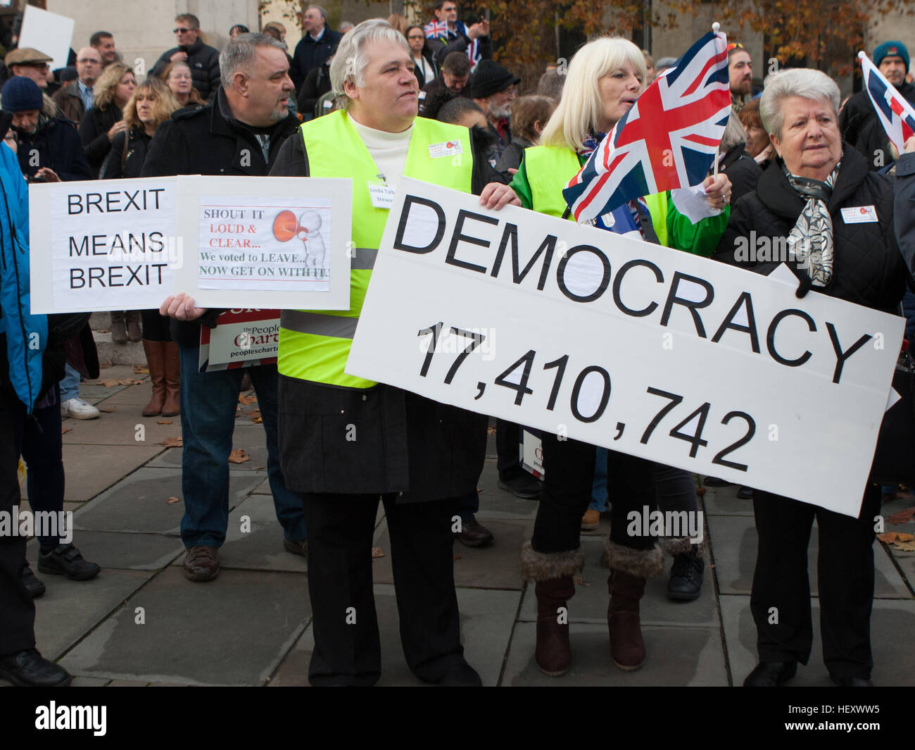 Brexit Pro pieds à Londres protestation, Parliament Square, Westminster, London, UK : l'atmosphère, d'où la vue : London, Royaume-Uni Quand : 23 Nov 2016 Banque D'Images