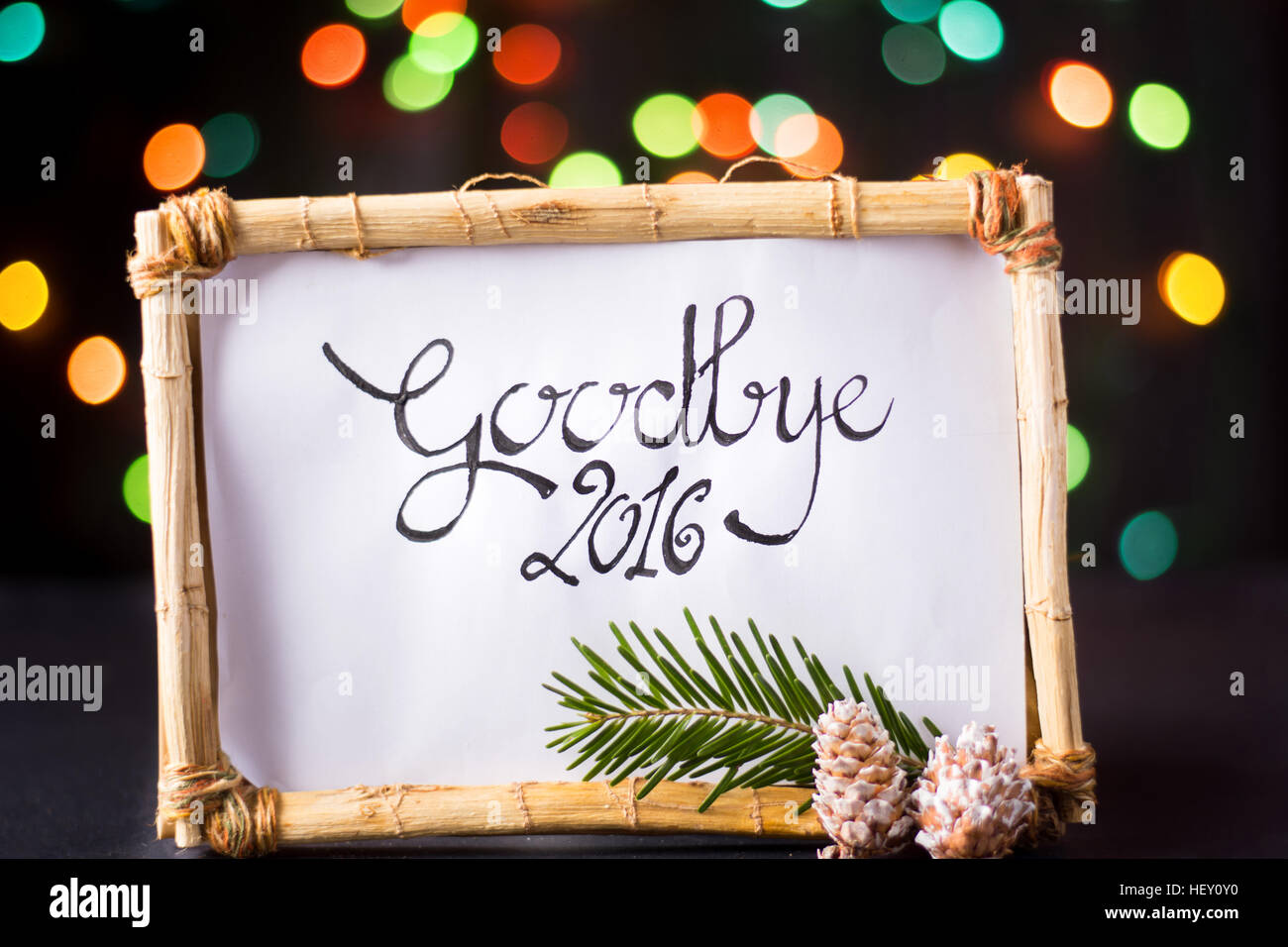 Au revoir 2016 handwirtten avec star colorful bokeh Banque D'Images