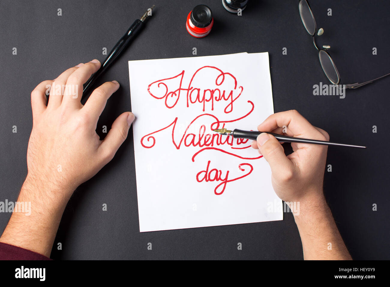 Un Manwriting calligraphie carte de Jour de Valentines Banque D'Images