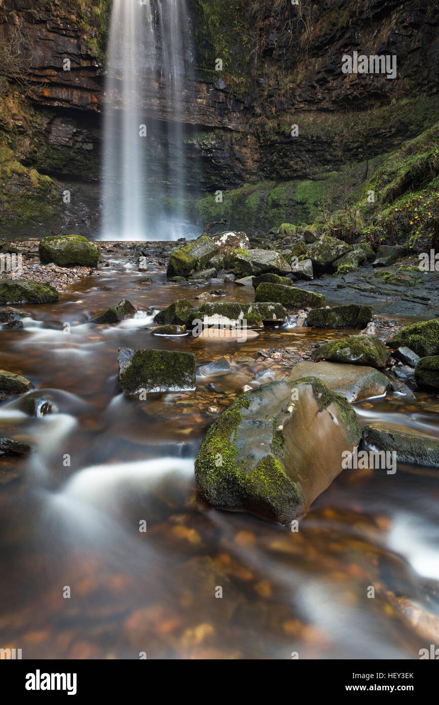 Sgwd Henrhyd Henrhyd, chutes, est la plus haute cascade dans le sud du Pays de Galles. Nant le Llech gouttes sur le grès dur appelé Rock adieu. Banque D'Images