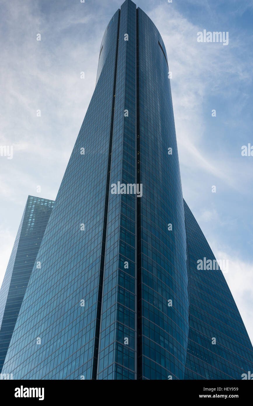 Crystal Tower, gratte-ciel de Madrid, placé dans la zone financière ,quatre gratte-ciel modernes (Retiro), Espagne. Banque D'Images