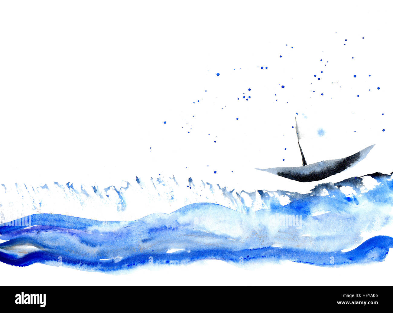 Navire d'exécution sur les vagues. Aquarelle Banque D'Images