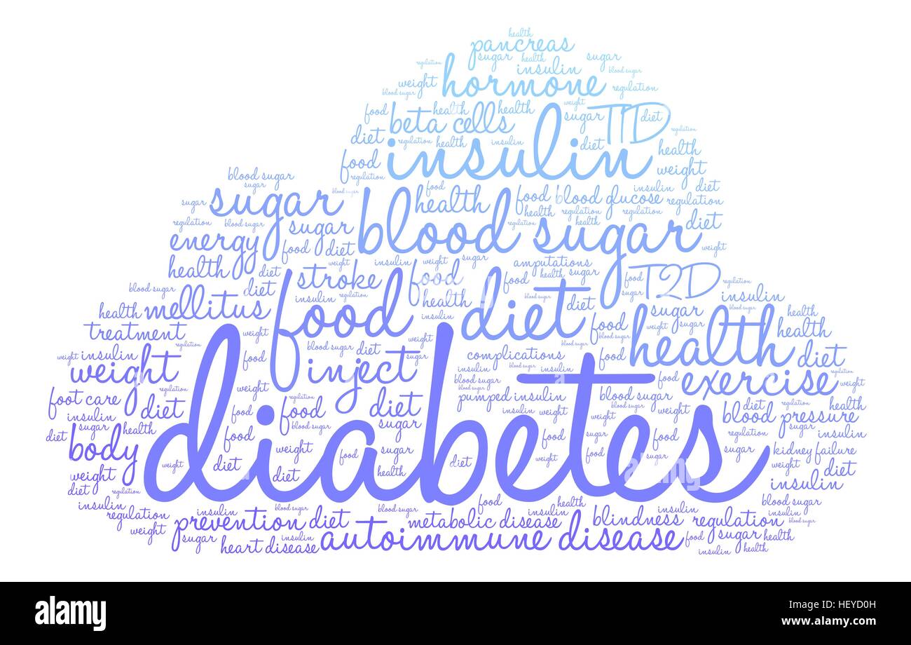 Nuage de mots du diabète sur un fond blanc. Illustration de Vecteur