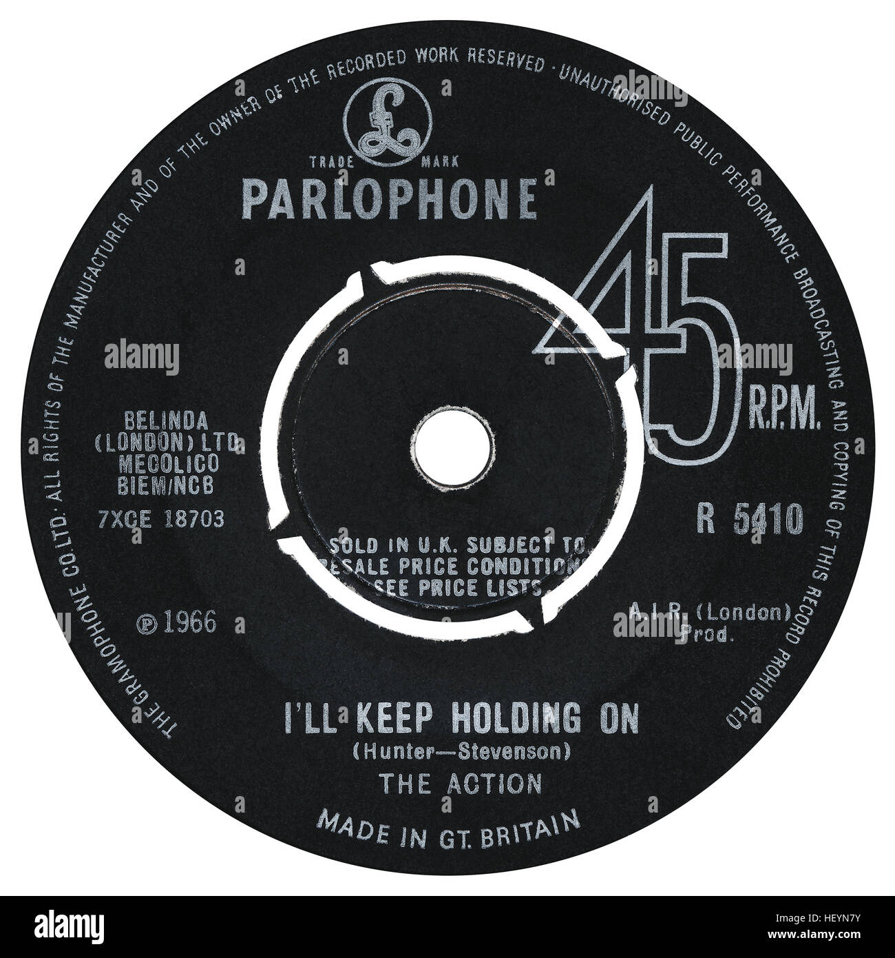 45 TR/MIN 7' UK record label de je vais rester sur la tenue par l'action sur le label Parlophone de 1966 Banque D'Images