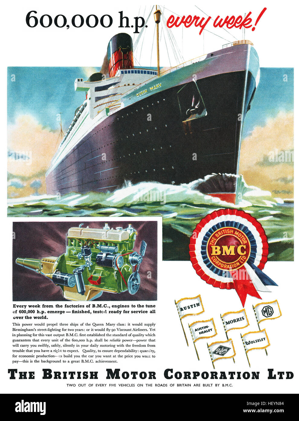 1956 La publicité pour la British Motor Corporation Banque D'Images