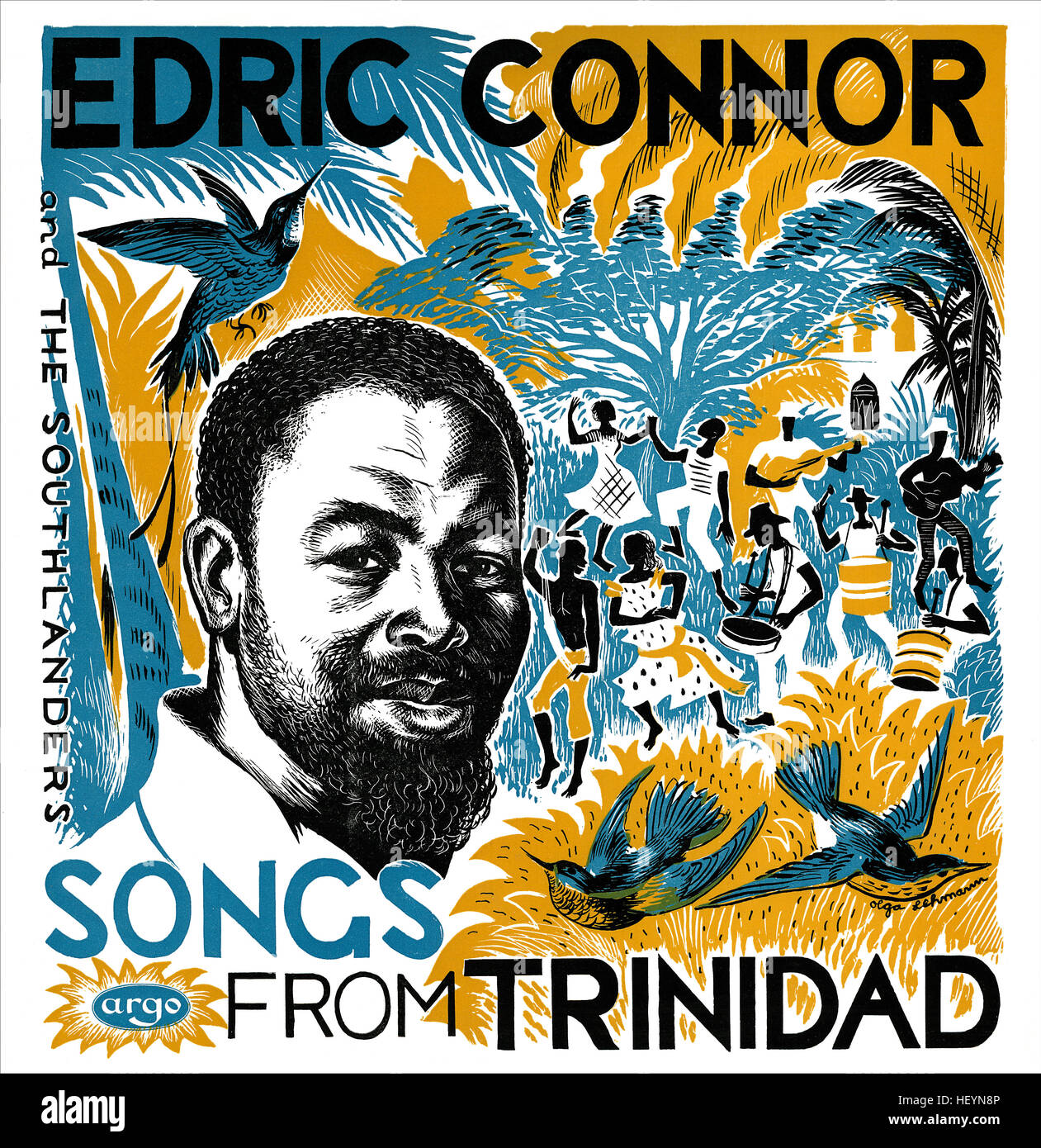 UK notice couverture de l'album de chansons de Trinidad par Edric Connor et les Southlanders sur l'étiquette d'Argo de 1955, illustré par Olga Lehmann Banque D'Images