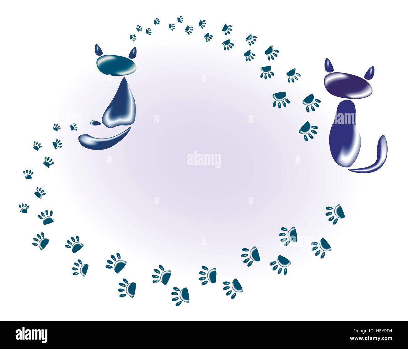 Funny cat décoratif stylisé avec un chat de pierres de couleur et de verre et leurs traces en forme de cœur. EPS10 vector illustration Illustration de Vecteur
