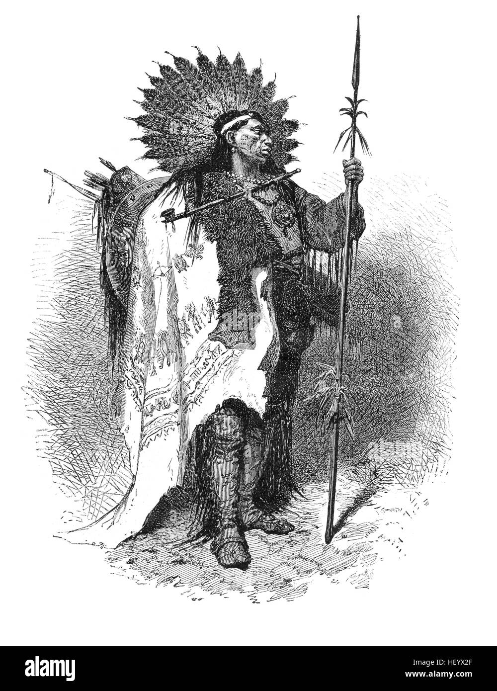 'Indian chief'. Gravure de magazine Forr och nu, 1876. Banque D'Images