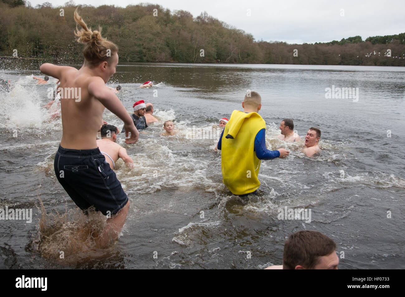 Le jour de Noël nager à Sutton park, blackroot extérieure, birmingham uk Banque D'Images