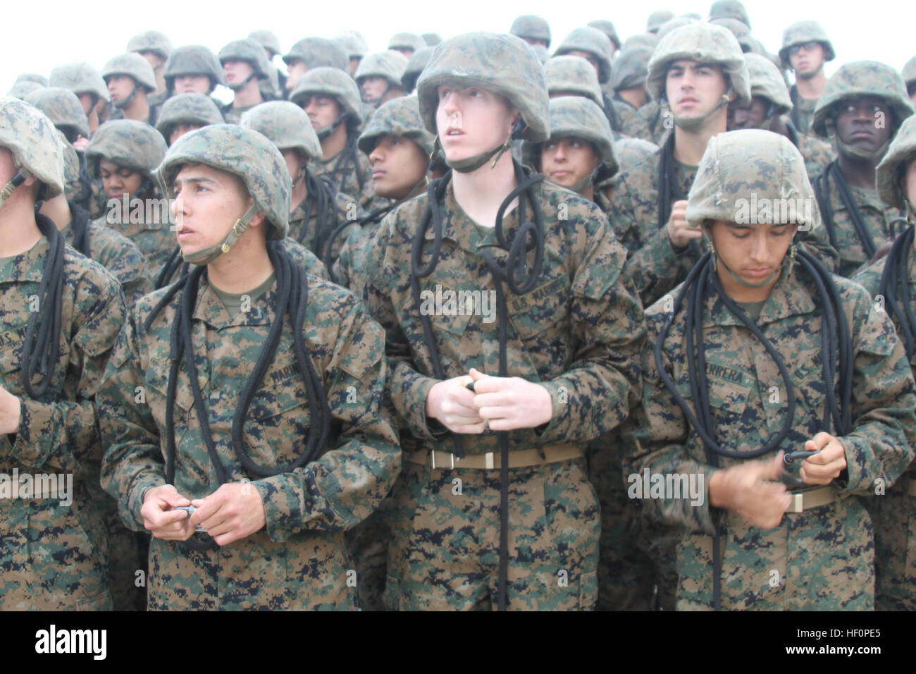 Les recrues de l'entreprise C, 2e Bataillon d'instruction des recrues, d'écouter et d'appliquer ce que leur professeur leur dit de le faire avec leurs engins 30 Mars à bord de Marine Corps Recruter Depot San Diego. La société C est passé par une série de cours dès le matin, afin de les aider à se préparer à toutes les connaissances nécessaires pour une descente en rappel et rapide de la corde. Flickr - DVIDSHUB - Entreprise C recrute prendre de la hauteur (image 4 de 7) Banque D'Images