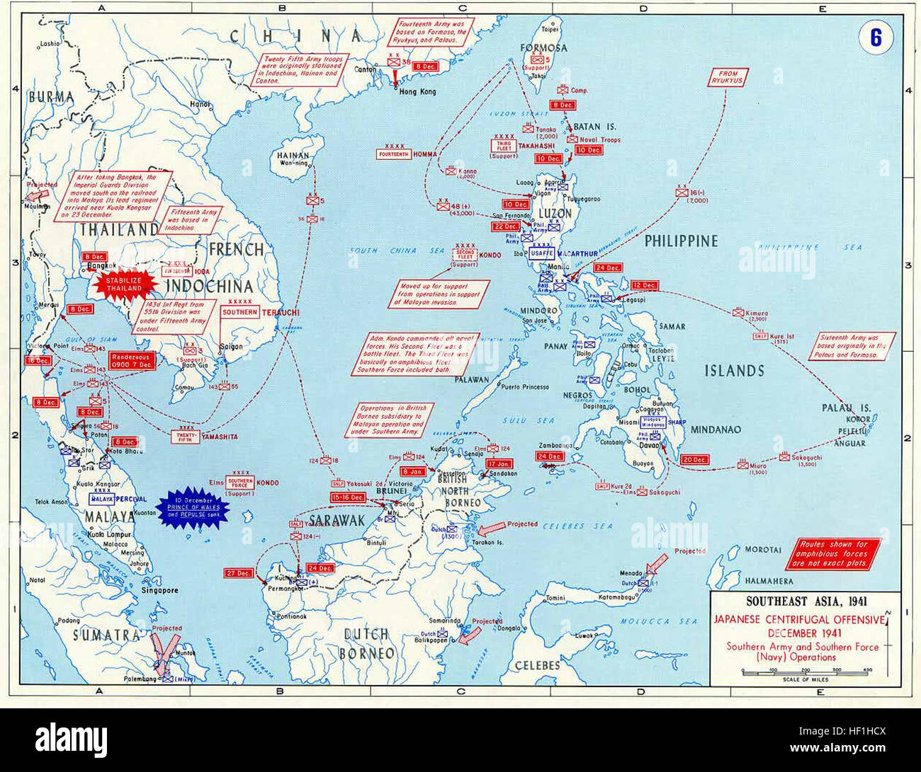 La guerre du Pacifique - Asie du Sud-Est 1941 - Carte Banque D'Images