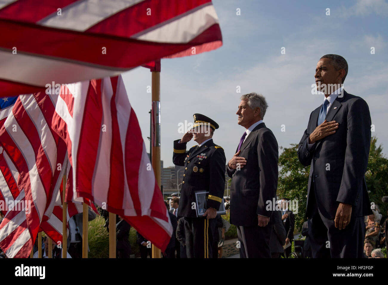 Une cérémonie au Pentagone, Arlington, Virginie, le 11 septembre 2014, a marqué l'anniversaire des attaques de 9/11, honorant les victimes des 2001 incidents d'avions détournés qui ont frappé le World Trade Center, le Pentagone et Shanksville, en Pennsylvanie. Banque D'Images