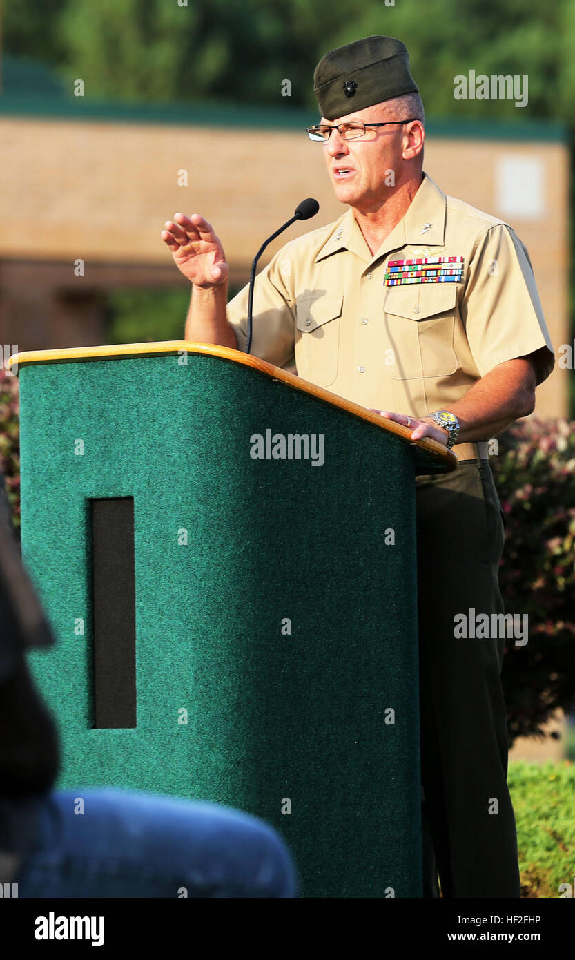 Une cérémonie commémorative de 9/11 a lieu à la Marine corps Air Station Cherry point – campus de Havelock, honorant les victimes des attentats du 11 septembre, en présence de Marines et de la communauté locale. Banque D'Images