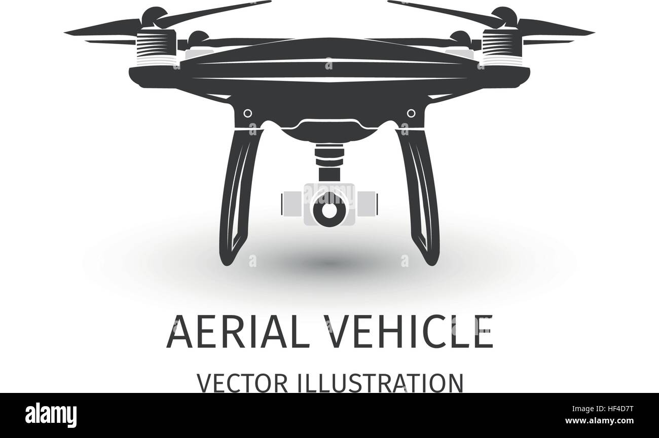 Rc drone isolé sur blanc du logo. Logotype la technologie des drones. L'icône du véhicule aérien sans pilote. Dispositif de commande à distance. Vision de surveillance Rencontre multirotors. Vector illustration quadcopter. Illustration de Vecteur