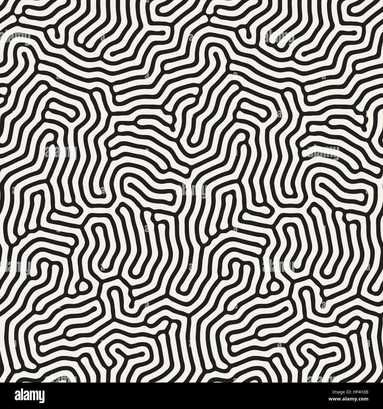 Lignes arrondies irrégulières organique. Seamless Vector motif en noir et blanc. Illustration de Vecteur