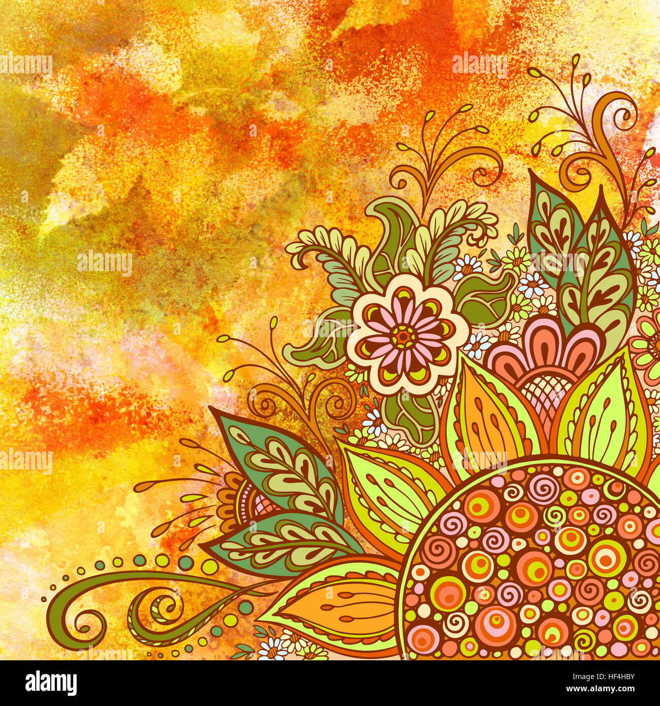 Motif floral sur l'Aquarelle Banque D'Images