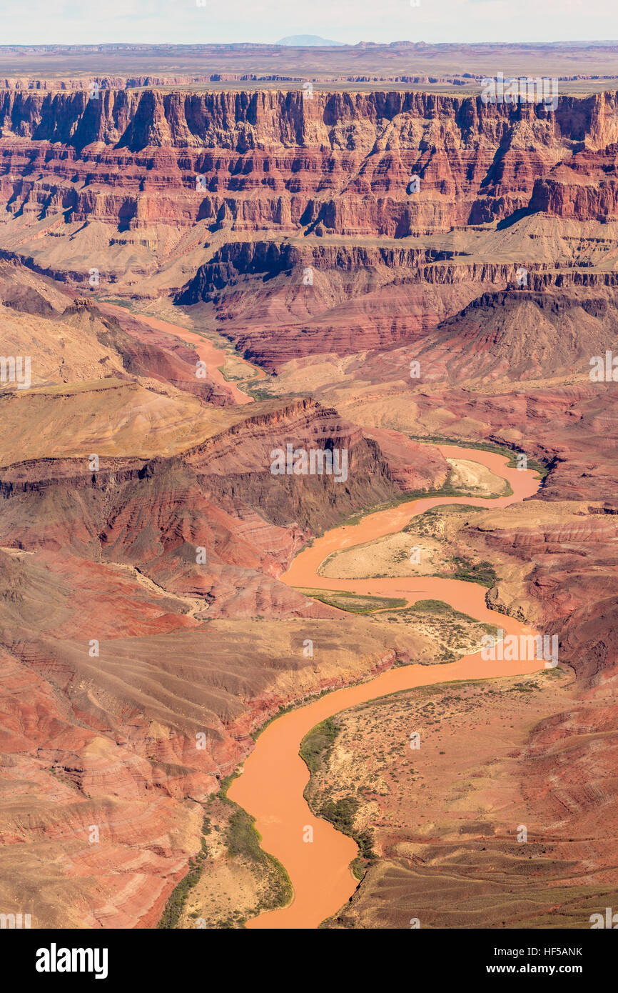 Rock, le canyon, la rivière Colorado, vue aérienne, Rive Sud, le Parc National du Grand Canyon, Arizona, USA Banque D'Images