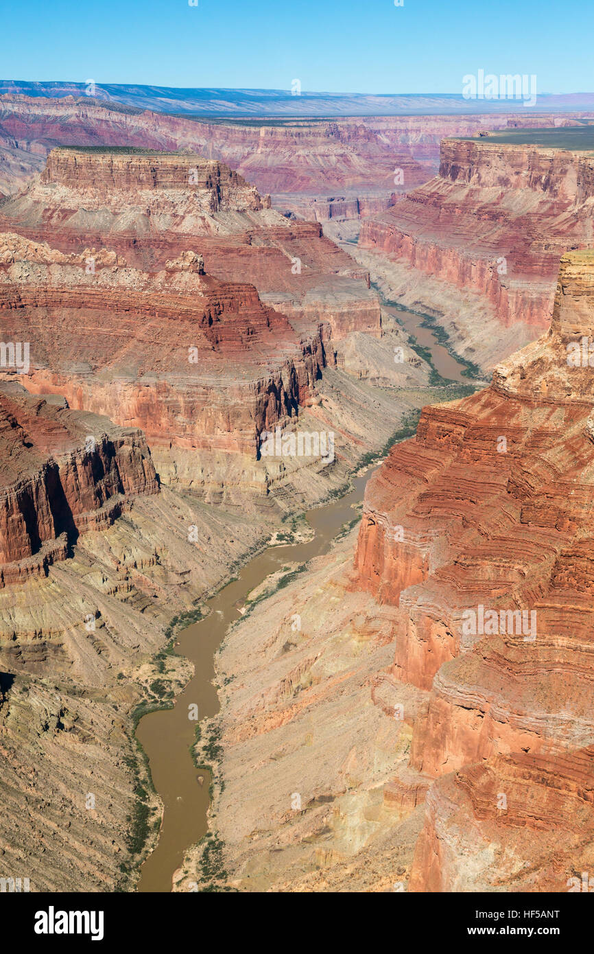 Rock, le canyon, la rivière Colorado, vue aérienne, Rive Sud, le Parc National du Grand Canyon, Arizona, USA Banque D'Images