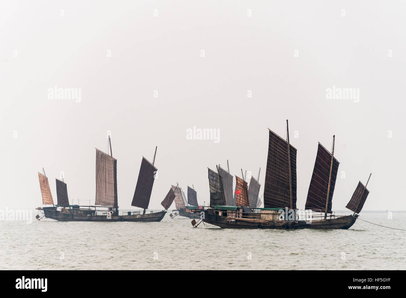 Bateaux d'ordure sur le lac Taihu, Wenzhou, province de Jiangsu, Chine Banque D'Images