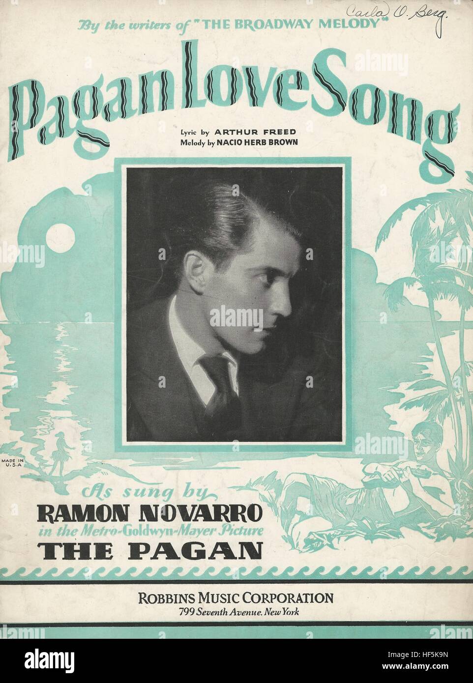 Chanson d'amour "païennes" à partir de 1929 Le film 'couvertures des musiques des Païens Banque D'Images