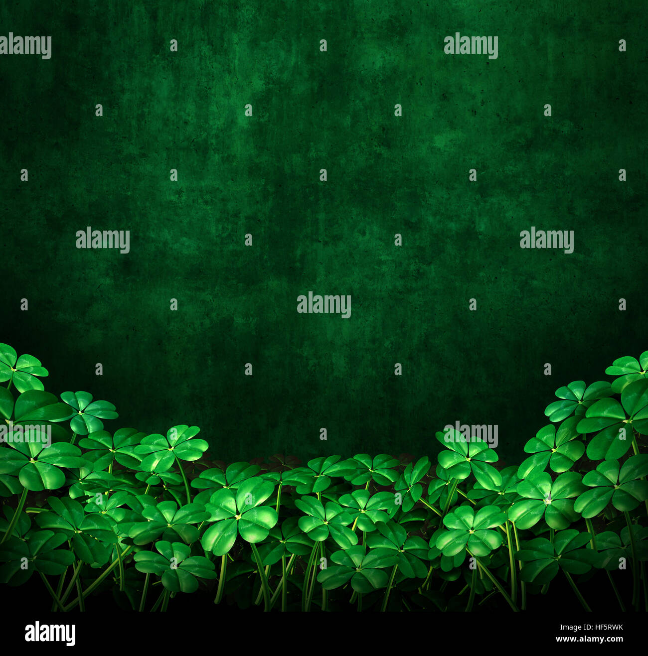 Grunge fond vert trèfle à quatre feuilles de trèfles avec copyspace comme symbole de saint Patrick ou irlandais célébration comme un 3D illustration. Banque D'Images