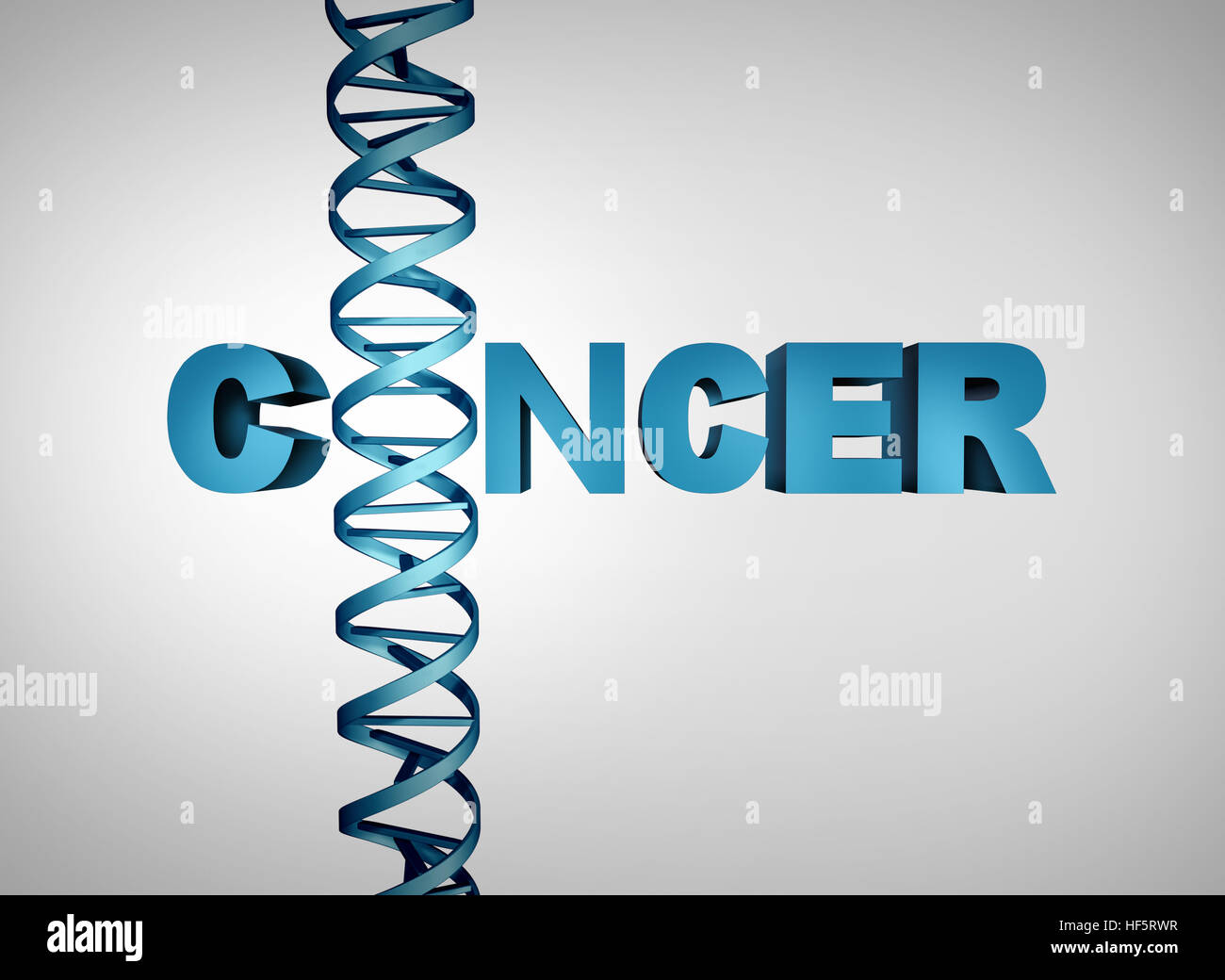 Concept de l'ADN du cancer génétique maladie comme du texte avec une double hélice d'Adn strand comme thérapie médicale appliquée à la santé humaine et de la médecine la thérapie génique Banque D'Images