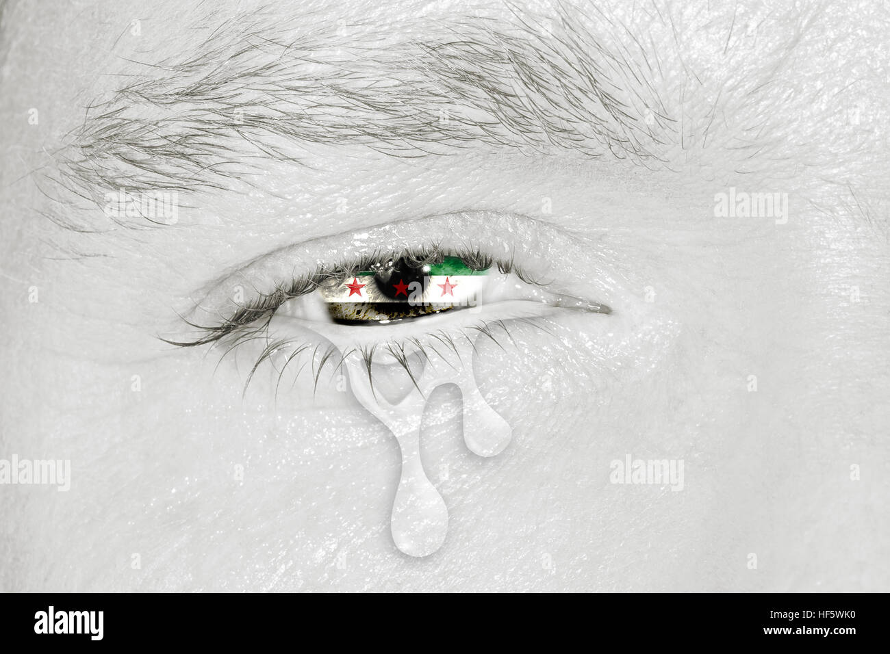 Pleurer avec la Syrie l'œil d'un drapeau Banque D'Images