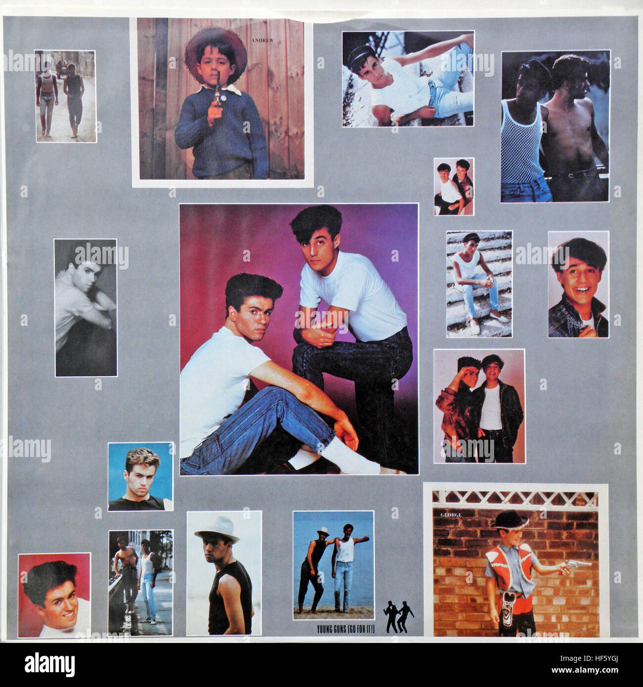 Wham ! 'LP', fantastique disque manchon interne A, George Michael et Andrew Ridgeley, 1983. Banque D'Images