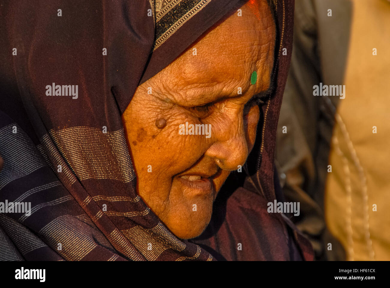 Portrait de vieille femme avec tika à l'Inde Banque D'Images