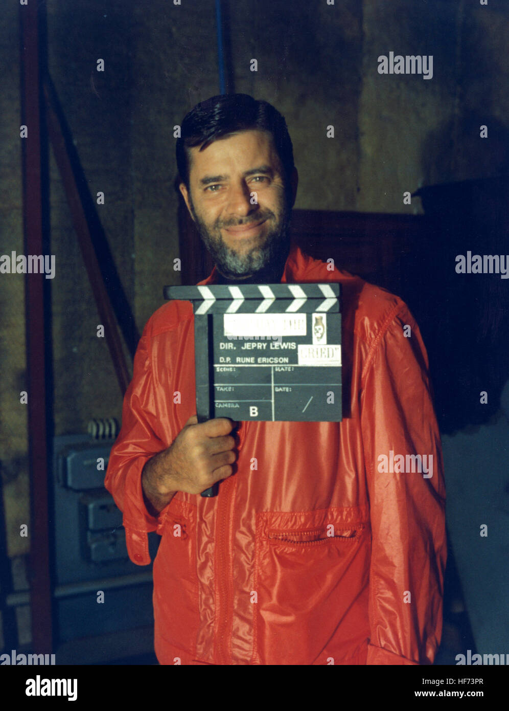 L'acteur américain Jerry Lewis Directeur et le tournage de son film The day the clown pleurer en 1972 en Suède, le script écrit par lui-même Banque D'Images
