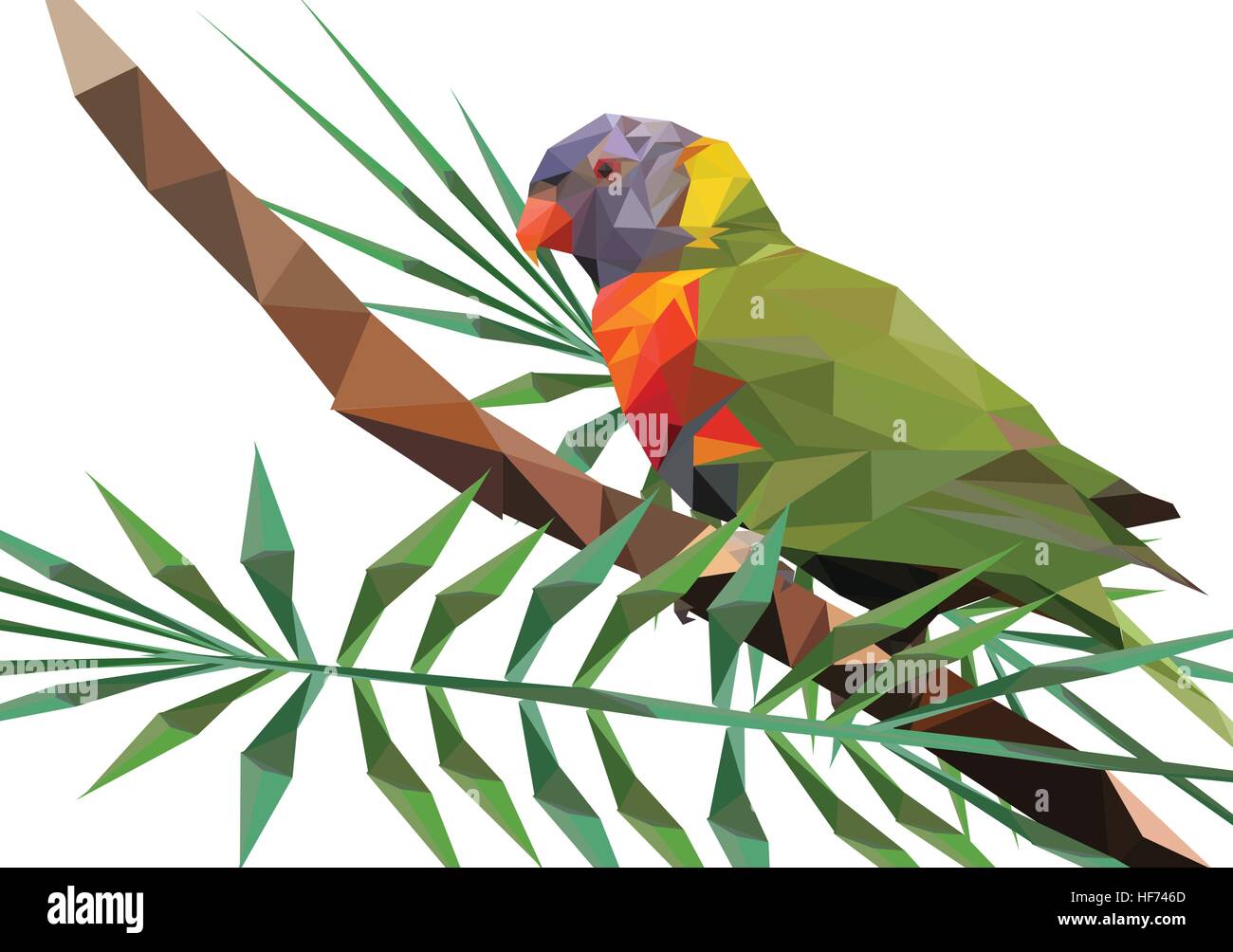 Résumé Poly Faible Parrot, Rainbow lorikeet sur Branch - Vector Illustration Illustration de Vecteur