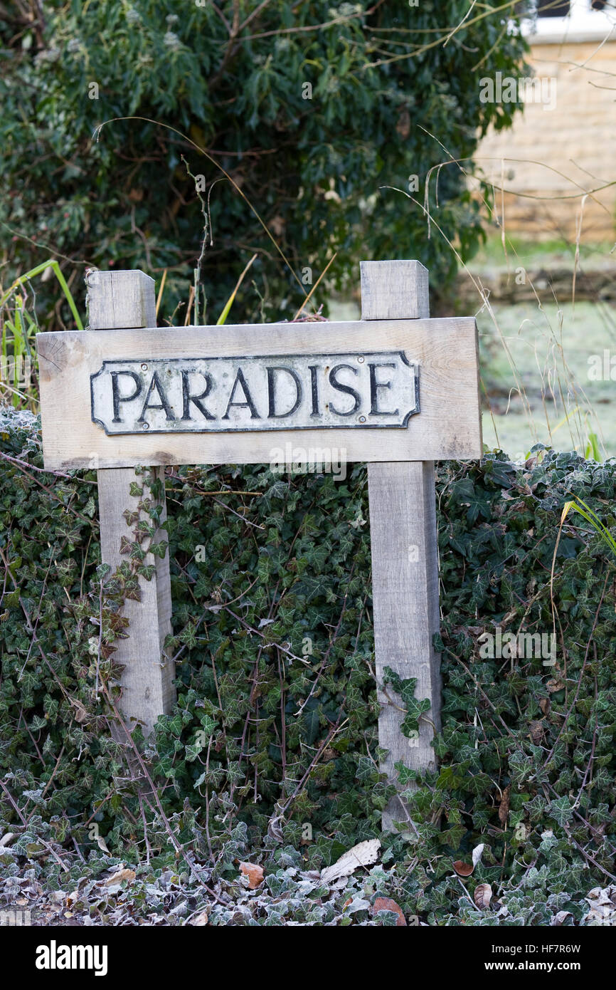 Panneau en bois 'Paradise' Banque D'Images