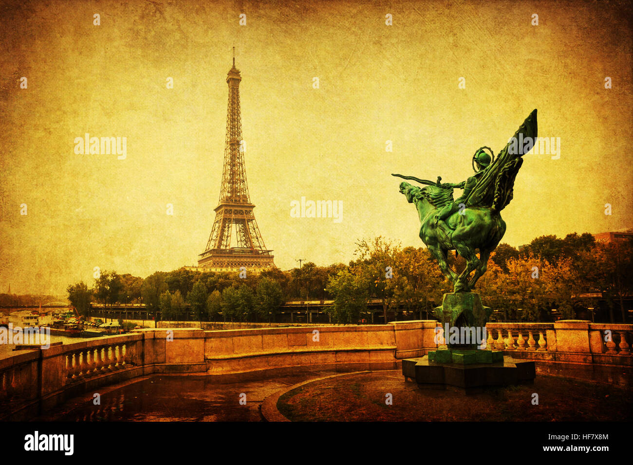 Style vintage photo de la Tour Eiffel à Paris, France Banque D'Images