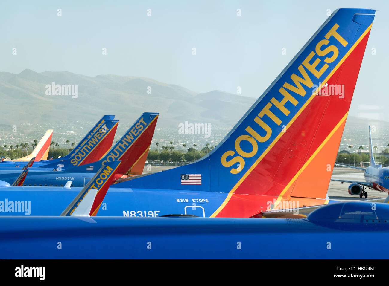 Jets de Southwest Airlines stationné à l'entrée à l'aéroport international McCarran, Las Vegas, Nevada. Banque D'Images