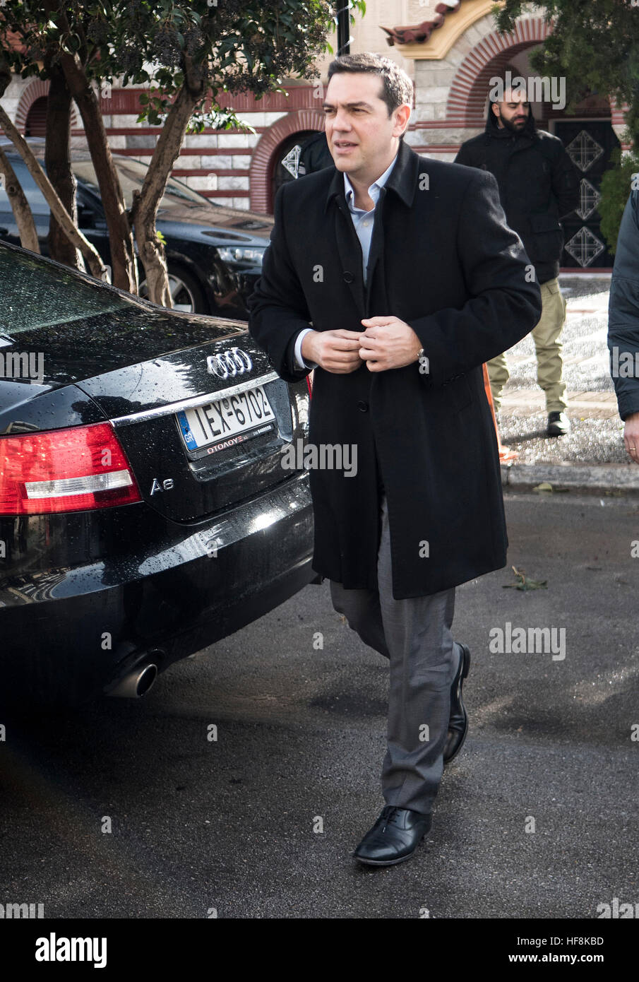 Athènes, Grèce. Dec 29, 2016. Le Premier ministre grec Alexis Tsipras arrive lors d'une manifestation à Athènes, Grèce, le 29 décembre 2016. ©Elias Verdi/Alamy Live News Banque D'Images