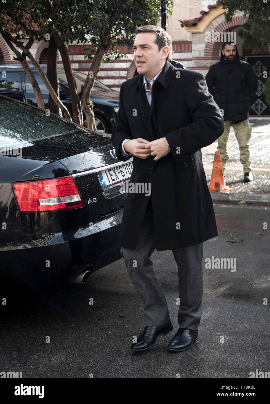 Athènes, Grèce. Dec 29, 2016. Le Premier ministre grec Alexis Tsipras arrive lors d'une manifestation à Athènes, Grèce, le 29 décembre 2016. ©Elias Verdi/Alamy Live News Banque D'Images