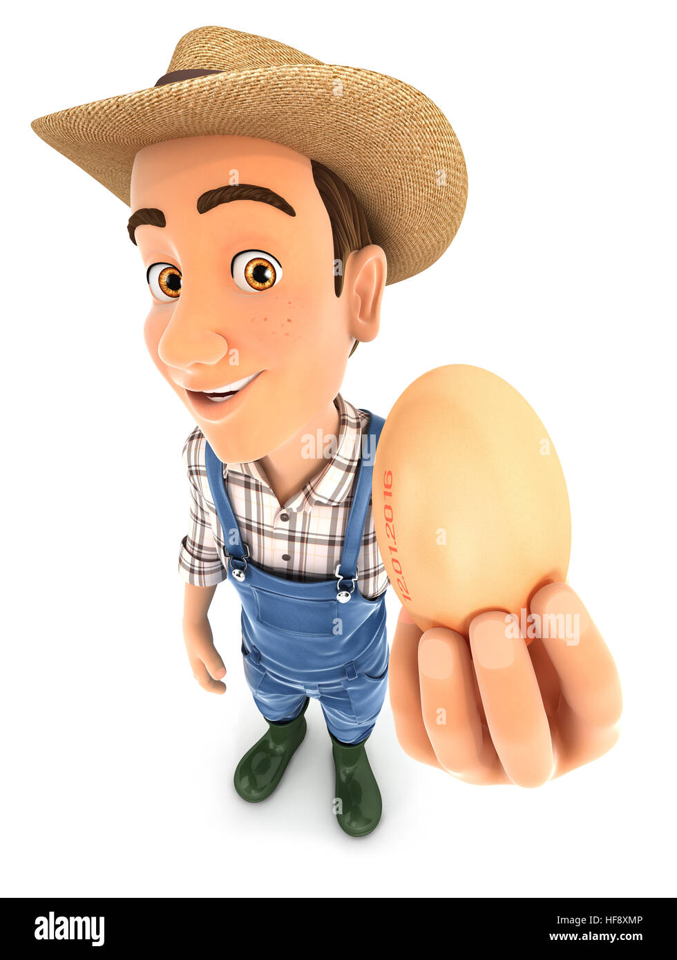 Farmer holding 3d'un oeuf, illustration avec fond blanc isolé Banque D'Images