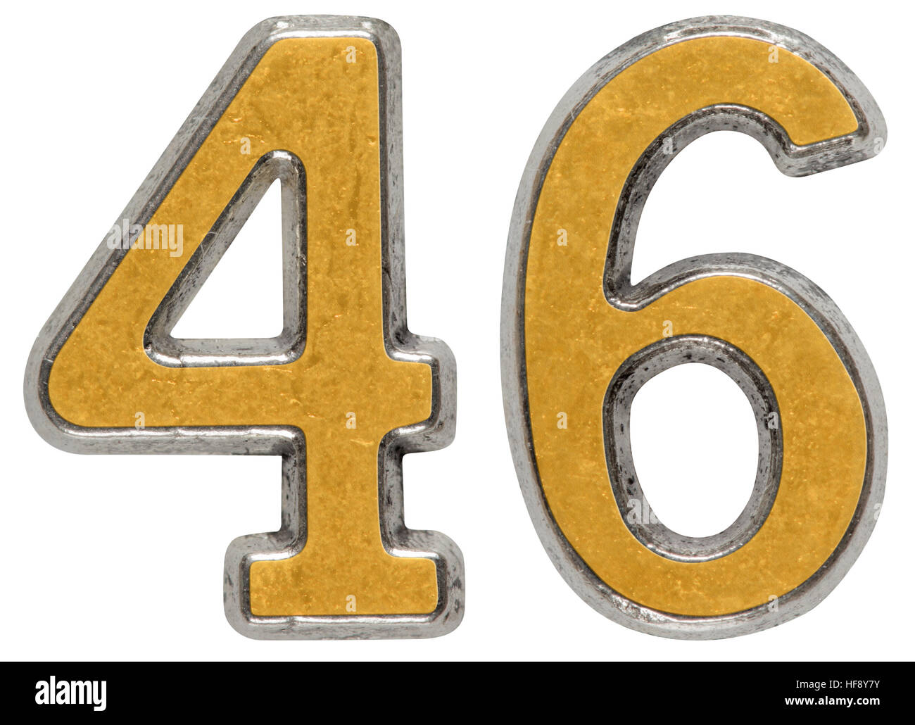Chiffre métal 46, quarante-six, isolé sur fond blanc Banque D'Images