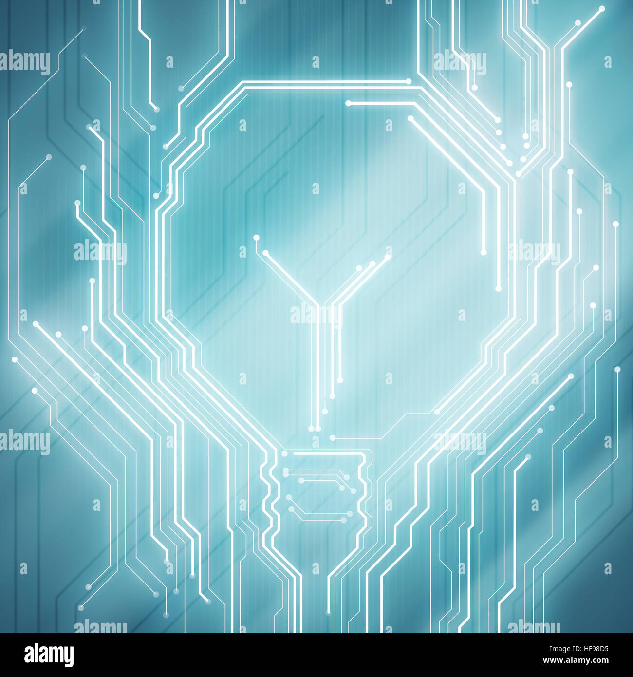 Lumière de fond de l'image conceptuelle de puce numérique sur maillage carré bleu ampoule Banque D'Images