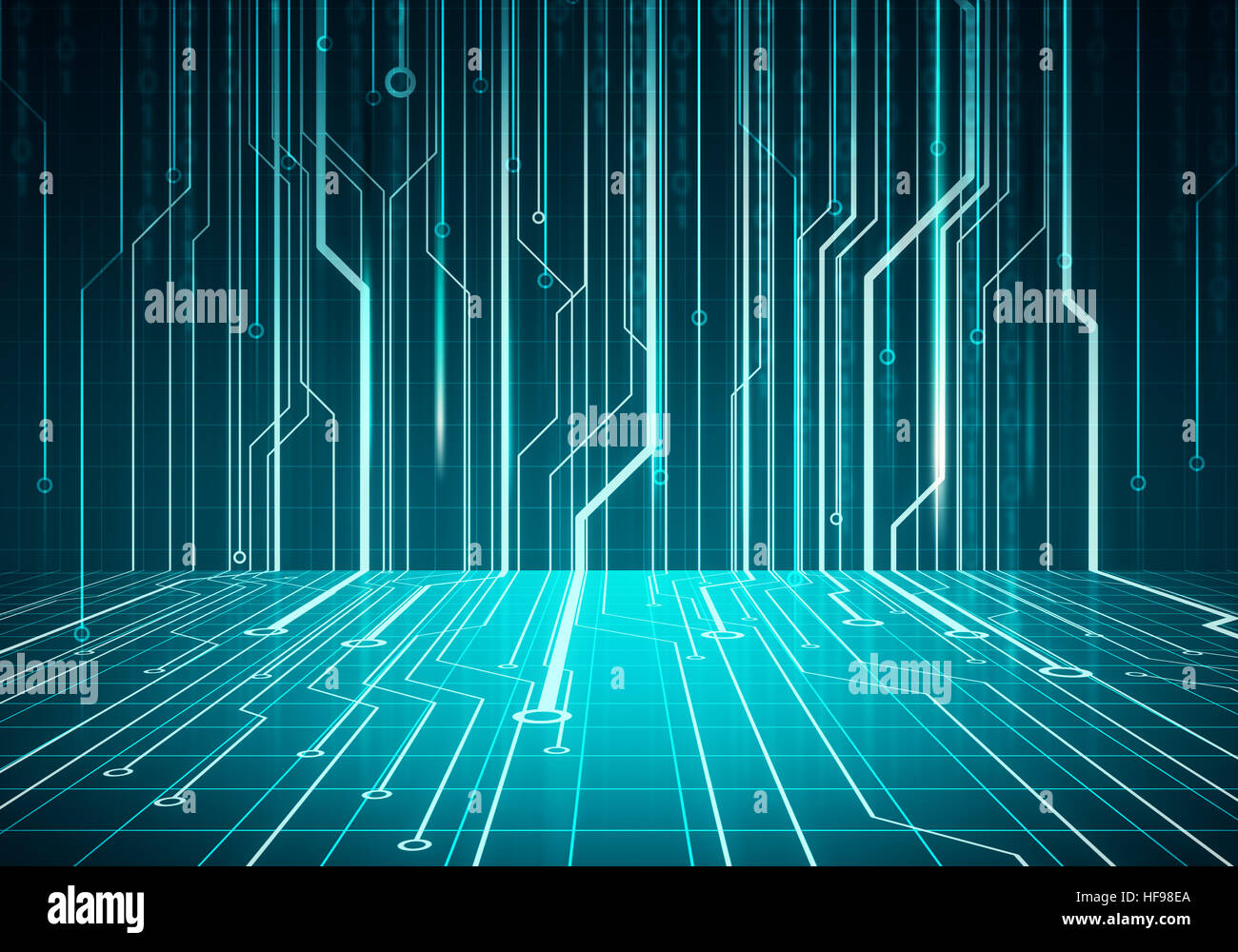 Image numérique microchip sur circuit avec la lumière mur bleu turquoise marbre Banque D'Images