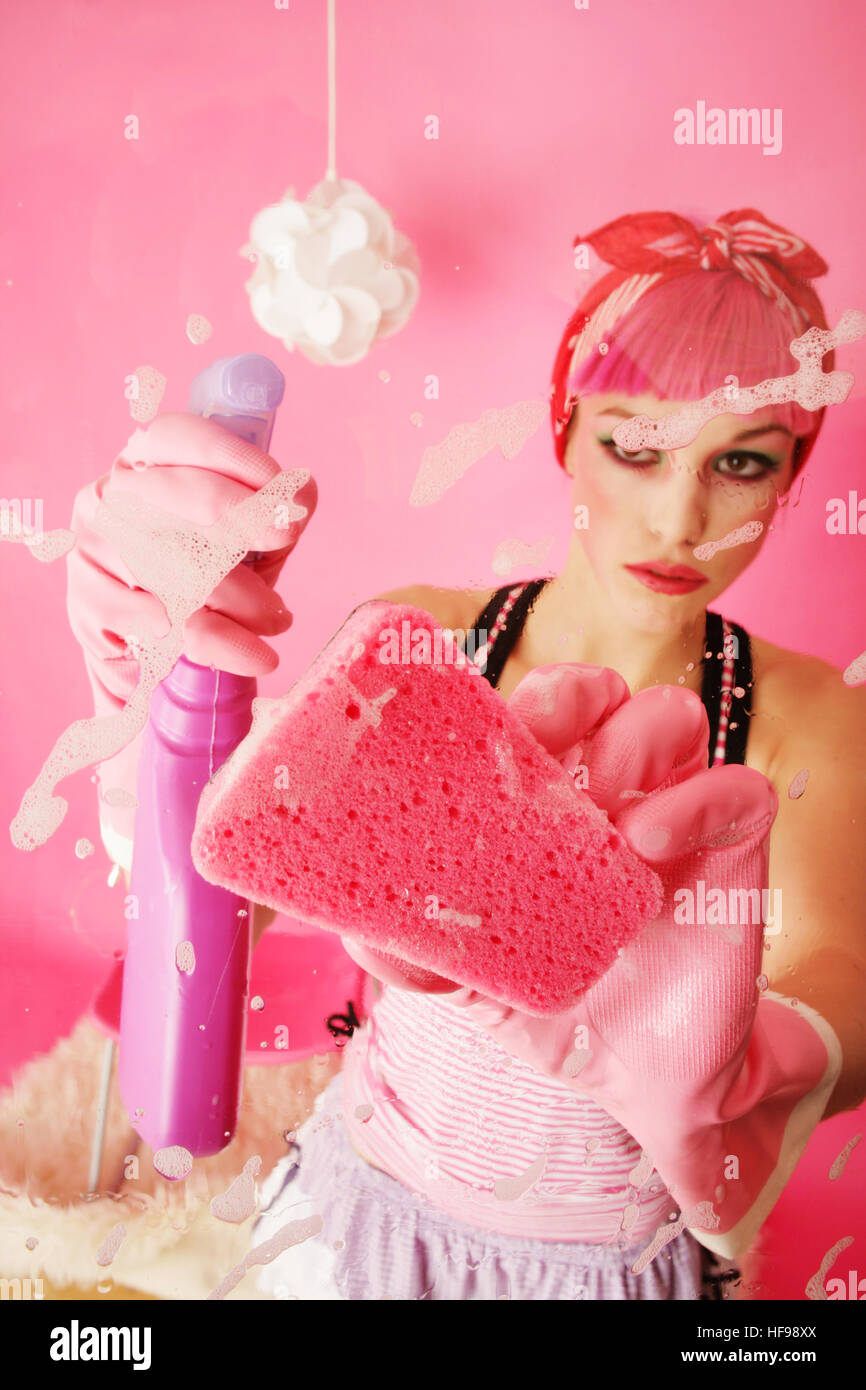 Nettoyage de printemps en rose Banque D'Images